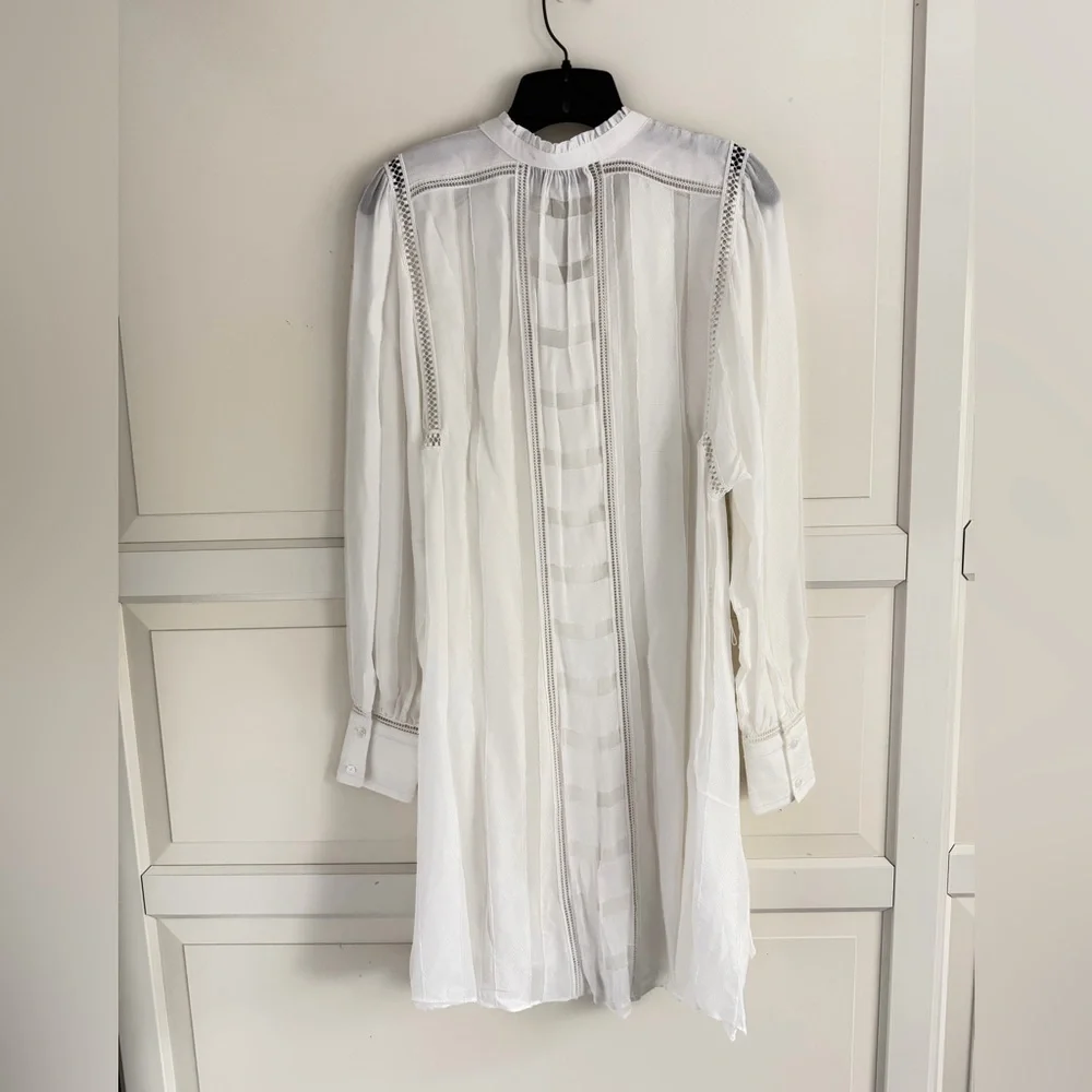 New! Reiss Harriet white ladder trim flippy long sleeve dress 41267